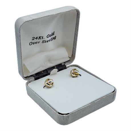 24K Gold Over Sterling Silver Knot Earrings, New in Box