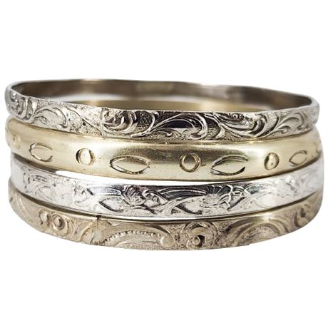 Four Mexican Silver Tone Bangle Bracelets