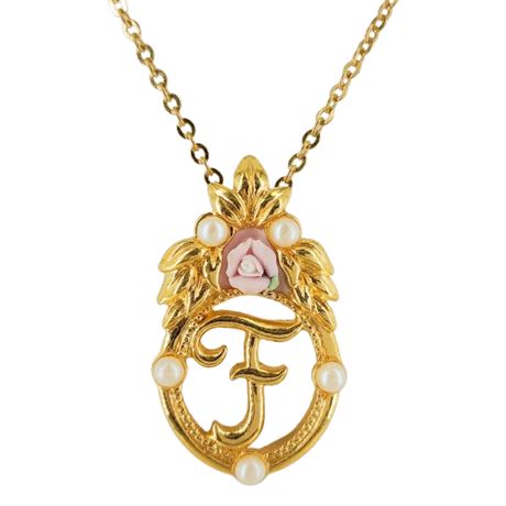 Signed Vintage AVON Monogram "F" Pendant Necklace