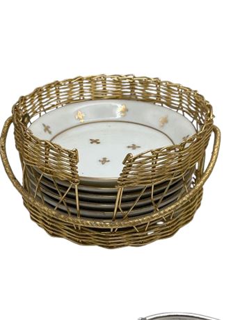 Fleur  De Lis coasters with gold metal basket