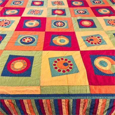 Vintage Handmade Colorful Modern Full/Queen-Sized Quilt