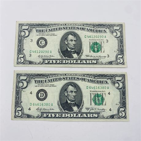 2 AU 1969 $5 Bills