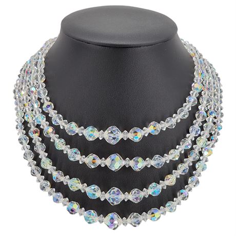 Vtg Faceted Aurora Borealis Crystal 4-Strand Necklace