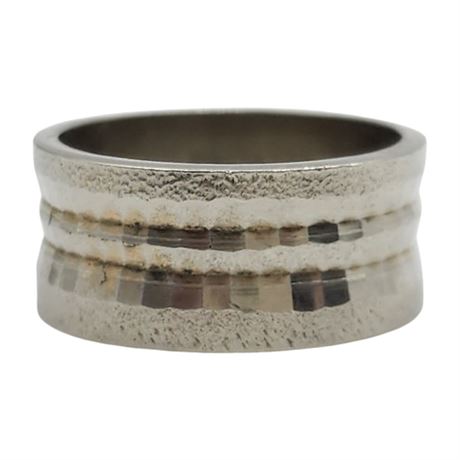 Vintage ESPO Sterling Silver Faceted/Textured Wide Band Ring, Sz 4.75