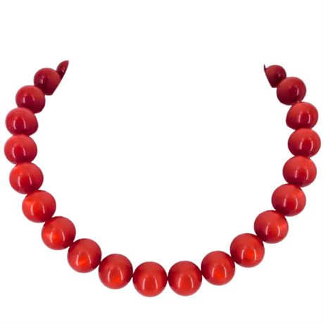 Vintage Cherry Red Moonglow Lucite Beaded Necklace