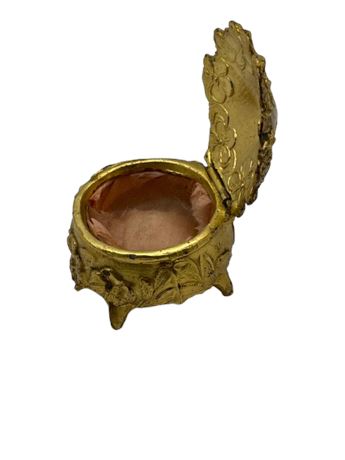 Victorian goldtone etched, small, footed trinket box