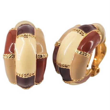 Signed Vintage JOAN RIVERS Classic Collection Enamel Clip Earrings