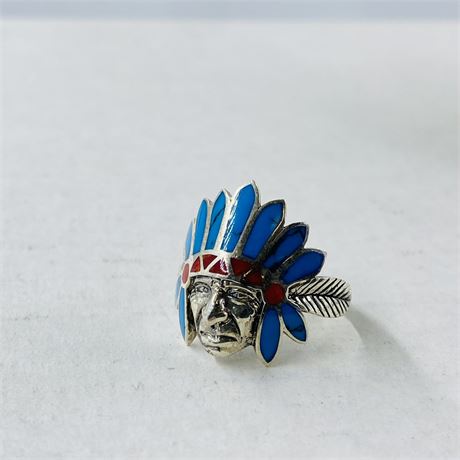 6.8g Sterling Navajo Chief Head Ring Size 12.5