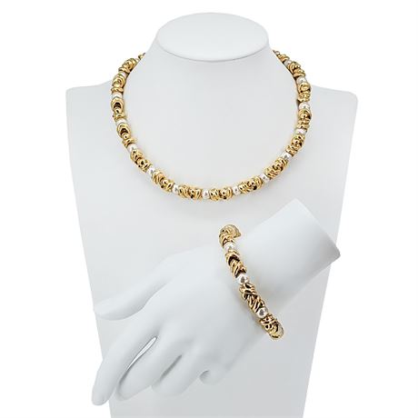 Vintage COSE BELLE 18K Gold & Cultured Freshwater Pearl Necklace/Bracelet Set