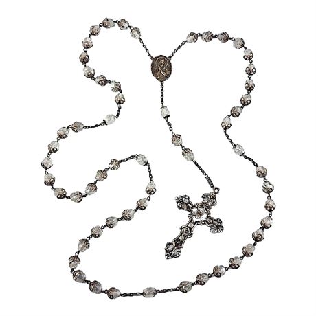 Signed Sterling Silver Crystal Bead Rosary