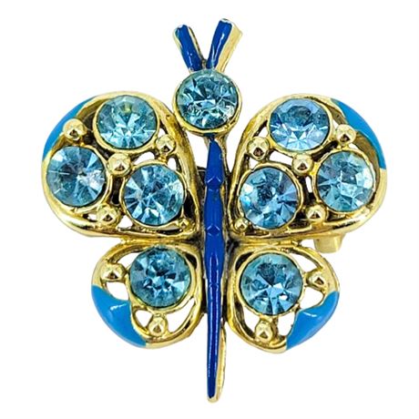 Vintage Blue Rhinestone Butterfly Brooch