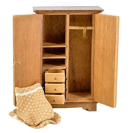 Miniature 1:12 Dollhouse Scale Wooden Armoire with Accessories