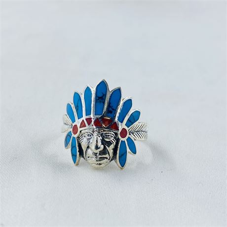6.6g Sterling Navajo Chief Head Ring Size 12.5