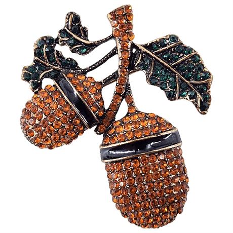 Vintage Rhinestone Acorns Brooch