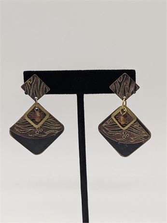 Handmade Artisan Modern Design Earrings Copper Mixed metal brown black