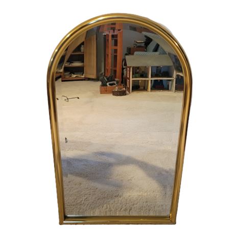 1960s Italian Minimalist Brass Floating Mirror with Round Arched Top Frame