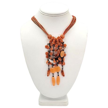 Artisan Made Orange Glass Cluster Necklace