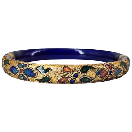 Vintage Floral Cloisonné Clamper Bangle Bracelet