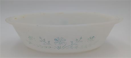 Vintage Glassbake blue pattern casserole dish