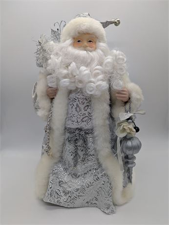 Silver Santa Claus Tree Topper 16"T Porcelain Face