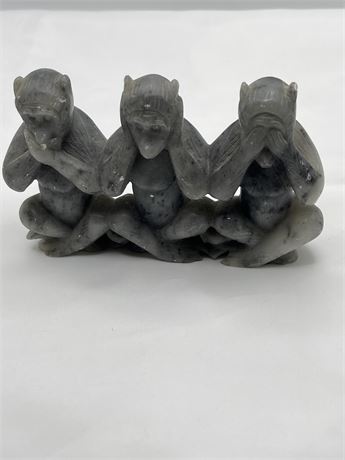 Three monkeys, soapstone statue