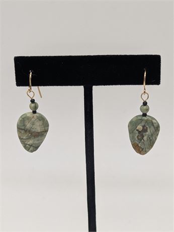 Handcarved Green Stone Earrings Leaves