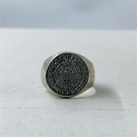 15.5g Sterling Mayan Calendar Ring Size 11.25