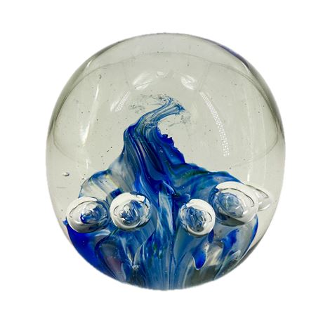 Vintage Boyas Blue & White Art Glass Paperweight