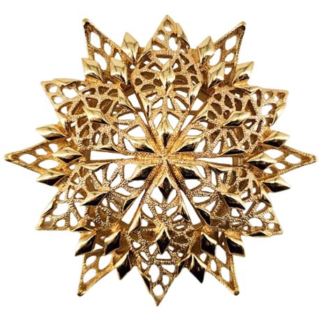 Signed Vintage MONET Gold Tone Openwork Flower Brooch