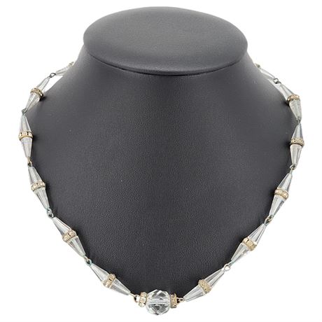 Vtg Art Deco Czech Glass Necklace w/ Rhinestone Accents