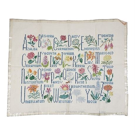 Partially Completed Vintage A-Z Flowers Cross Stitch