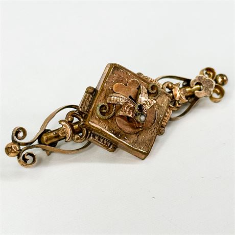 Vintage Gold Tone & Enamel Victorian Bar Brooch
