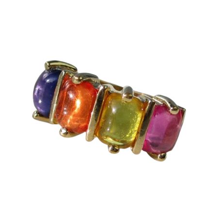 "Jelly Bean" Multi-Colored Cabochon Gemstone Vermeil 925 Sterling Ring Sz 5