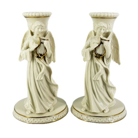 Vintage Pair Lenox Porcelain Heavenly Angels Candlestick Holders