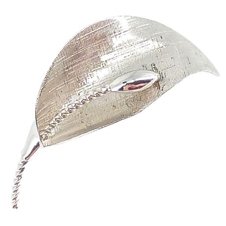 Sterling Silver Star Art Leaf Brooch, Stamped
