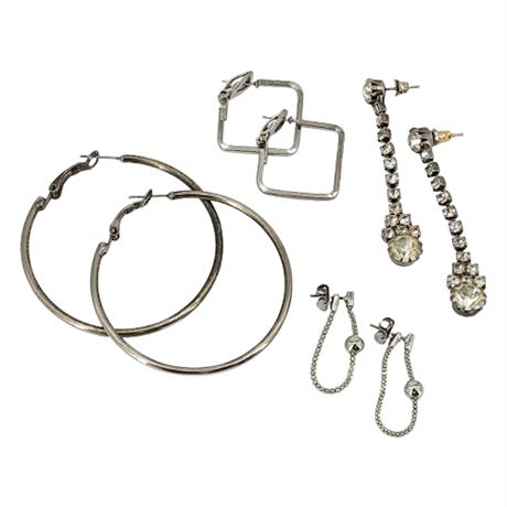 Four Pairs Vintage Silver Tone Pierced Earrings