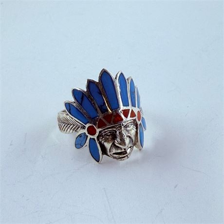 6.4g Sterling Navajo Chief Head Ring Size 10