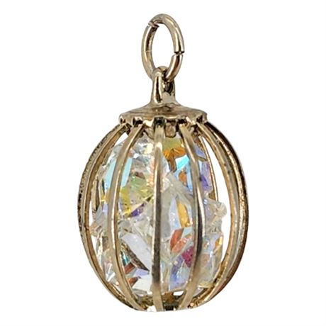 Vtg Caged Aurora Borealis Loose Stones Pendant