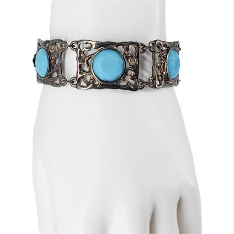 Modern Gunmetal & Faceted Aqua Stone Fashion Bracelet
