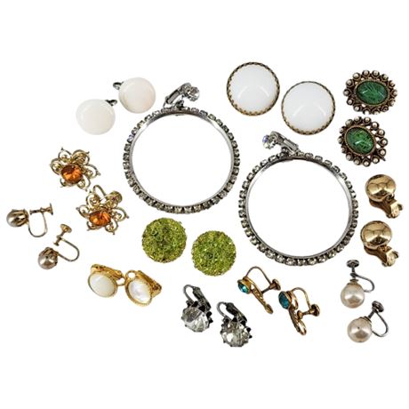 Twelve Pairs Vintage Clip & Screwback Earrings