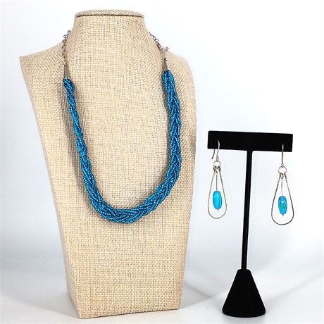 Handcrafted Braided Bead Necklace & Sterling Silver Earrings – Artisan Jewelry