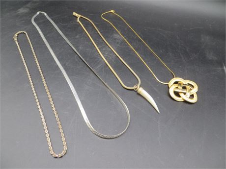 STERLING NECKLACE, SILVERTONE NECKLACE, TRENDY SHINNY WHITE HORN PENDANT &