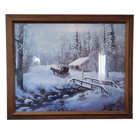 Framed Ron Huff Winter Scene Horse & Buggy Print