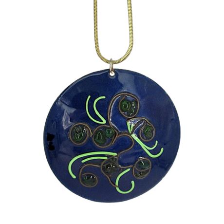 Large Abstract Enamel-on-Copper Pendant on 15" Snake Chain