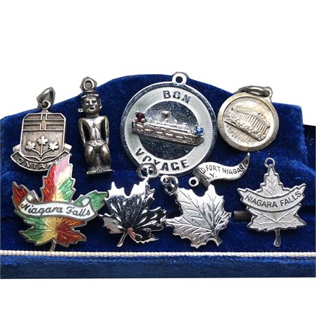 Vintage Sterling Silver Charm Lot - Bon Voyage, Greece, Canada, Aztec Figural