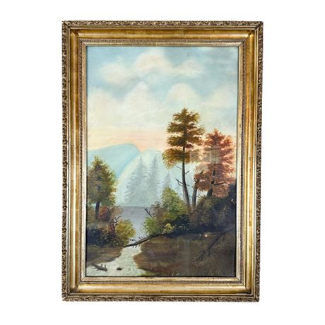 Antique Original Oil on Board Landscape Painting