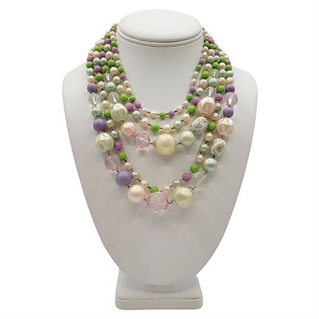 Vintage Mid-Century 5-Strand Green/Purple Bead Statement Necklace