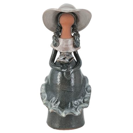 Studio Art Pottery Girl Figurine with Braids and Flowers