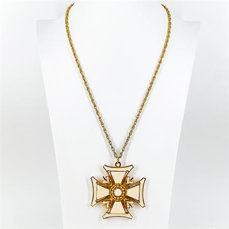 Vintage Gold-Tone Chain Necklace with Maltese Cross Pendant