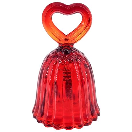 Vintage Fenton Ruby Red Miniature Heart & Roses Art Glass Bell